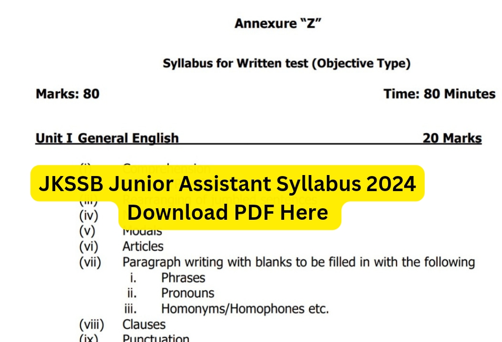 JKSSB Junior Assistant Syllabus 2024, download pdf here Jammu News Portal